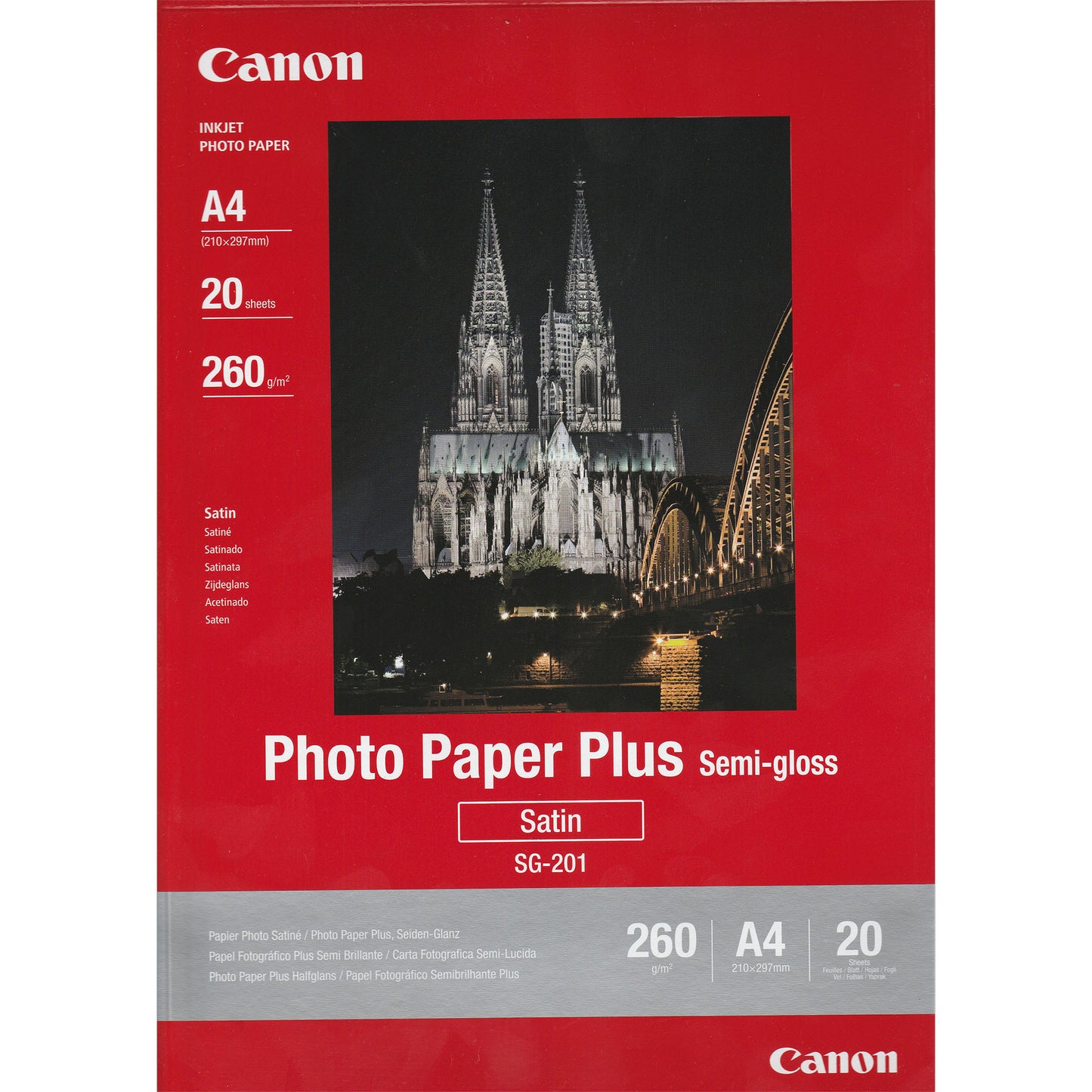 CAN-SG-201-A4-SATIN-20 - полуглянцевая фотобумага Canon, SG-201, плотность: 260 г/кв.м, формат: А4, 20 листов