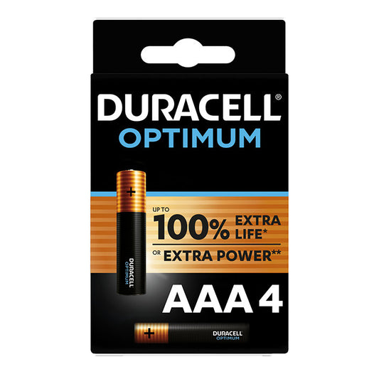 DCL-AAA-OPTIMUM-4 - щелочная батарейка Duracell Optimum AAA, аналоги: LR03, MN2400  (4 шт. в блистере)