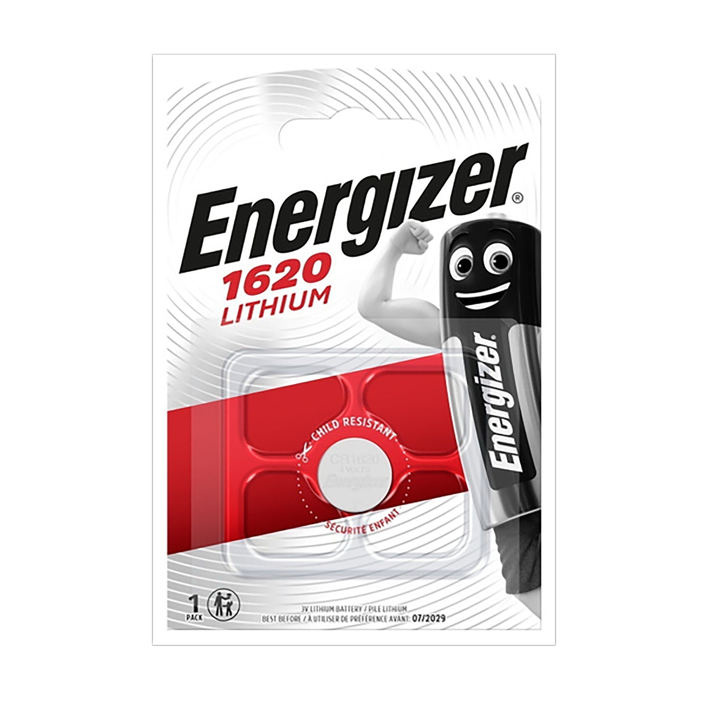 ENZ-CR1620-1 - дисковая литиевая батарейка Energizer тип CR1620 (SR521SW), 3 В (1 шт. в блистере)