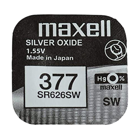 MAX-377-1 - дисковая батарейка Maxell тип 377 (SR626SW), оксид серебра, 1,55 В (1 шт. в упаковке)