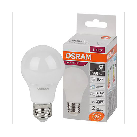 OSR-LVCLA60-7SW-560-6500-E27 - лампа светодиодная OSRAM, E27, 7 Вт, 560 люмен, холодный дневной свет, 6500 K