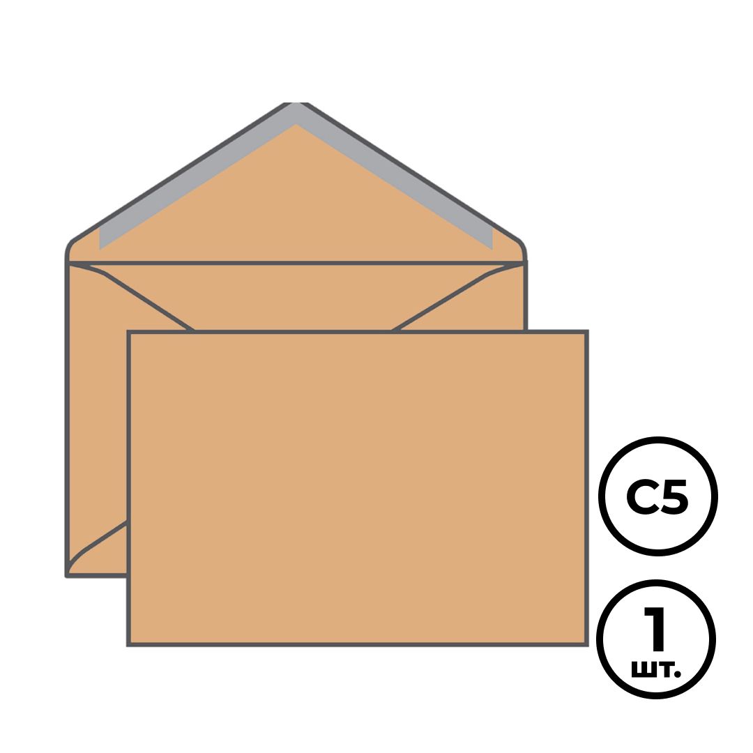 RPF-C5-162x229-CRAFT - конверт горизонтальный Ряжская печатная фабрика, формат: С5 (162x229 мм), из коричневой крафтовой бумаги, клеевой край